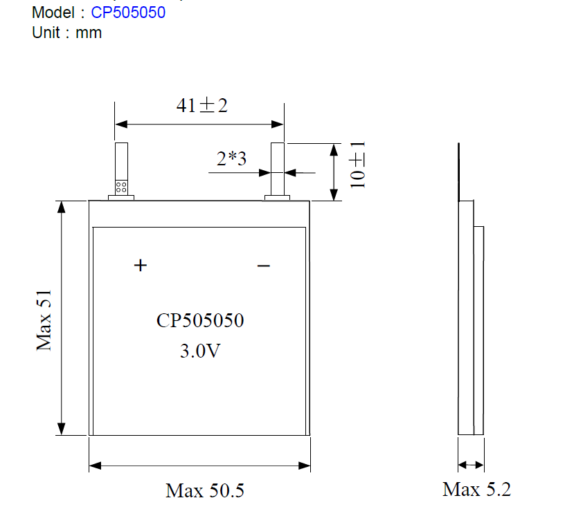 3.0 V CP505050 3000mah Limno2 Thin Battery 3.0 volt Disposable Pouch Cell CP505050