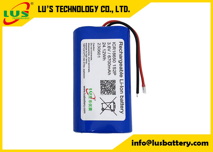 1S2P Li Ion Rechargeable Battery Pack ICR18650 INR18650 Li-Ion Battery 3.7v 3.6V 6700mah Lithium Battery Pack