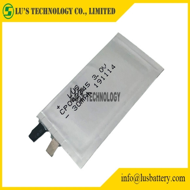 Non Rechargeable cell 3.0V 30mAh Prismatic Limno2 Battery CP042345 For Key